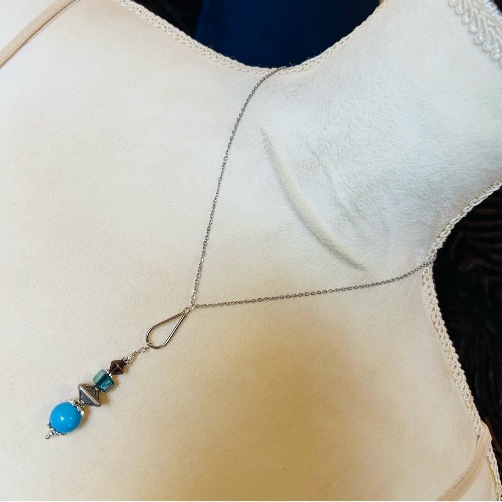 Handcrafted vintage bead drop pendant on chain necklace